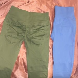Green and blue yoga pants